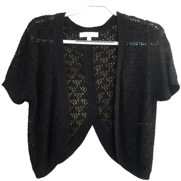 PINQUE Crochet Open Front SS Cardigan w/unique back design Black Butterfly - Picture 1 of 7